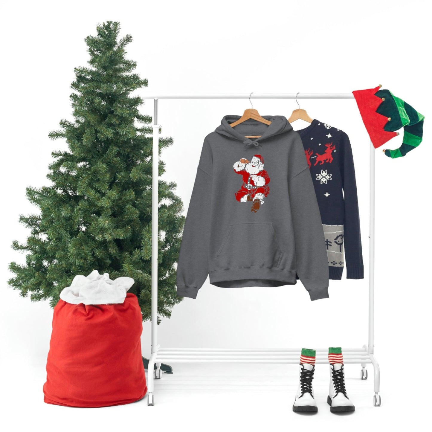 Santa drinking beer funny Hooded Sweatshirt, - Giftsmojo