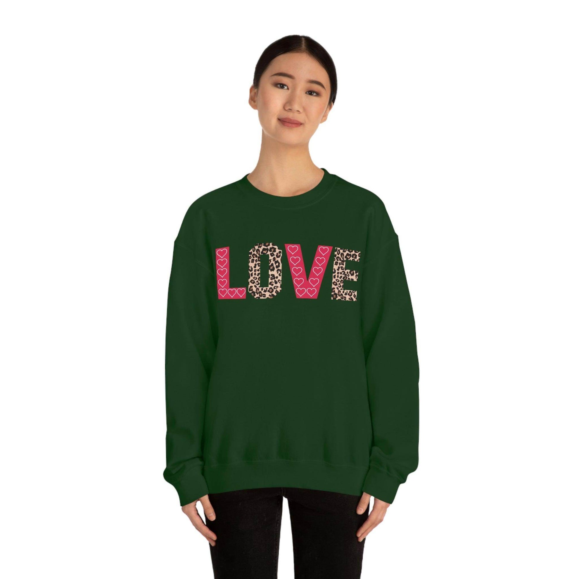 Love Sweatshirt with partial leopard print - Giftsmojo