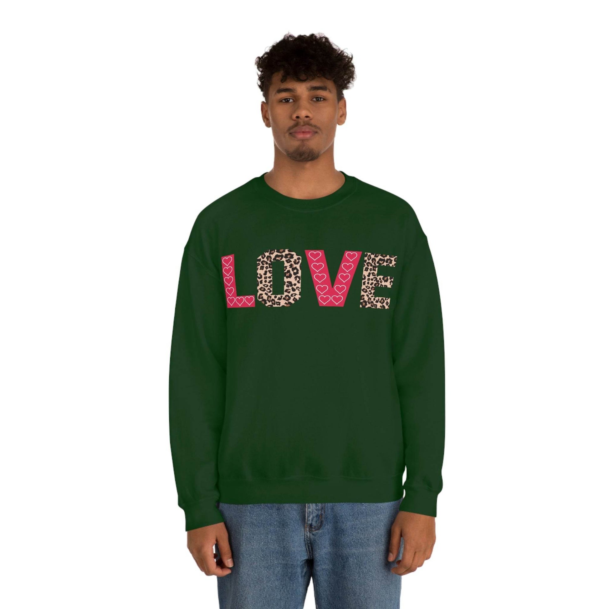 Love Sweatshirt with partial leopard print - Giftsmojo