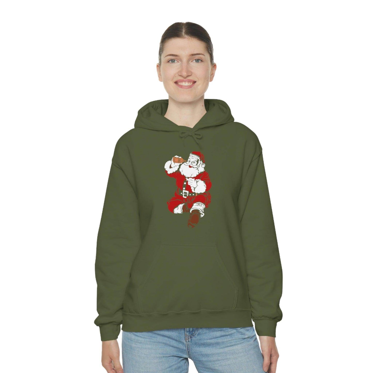 Santa drinking beer funny Hooded Sweatshirt, - Giftsmojo