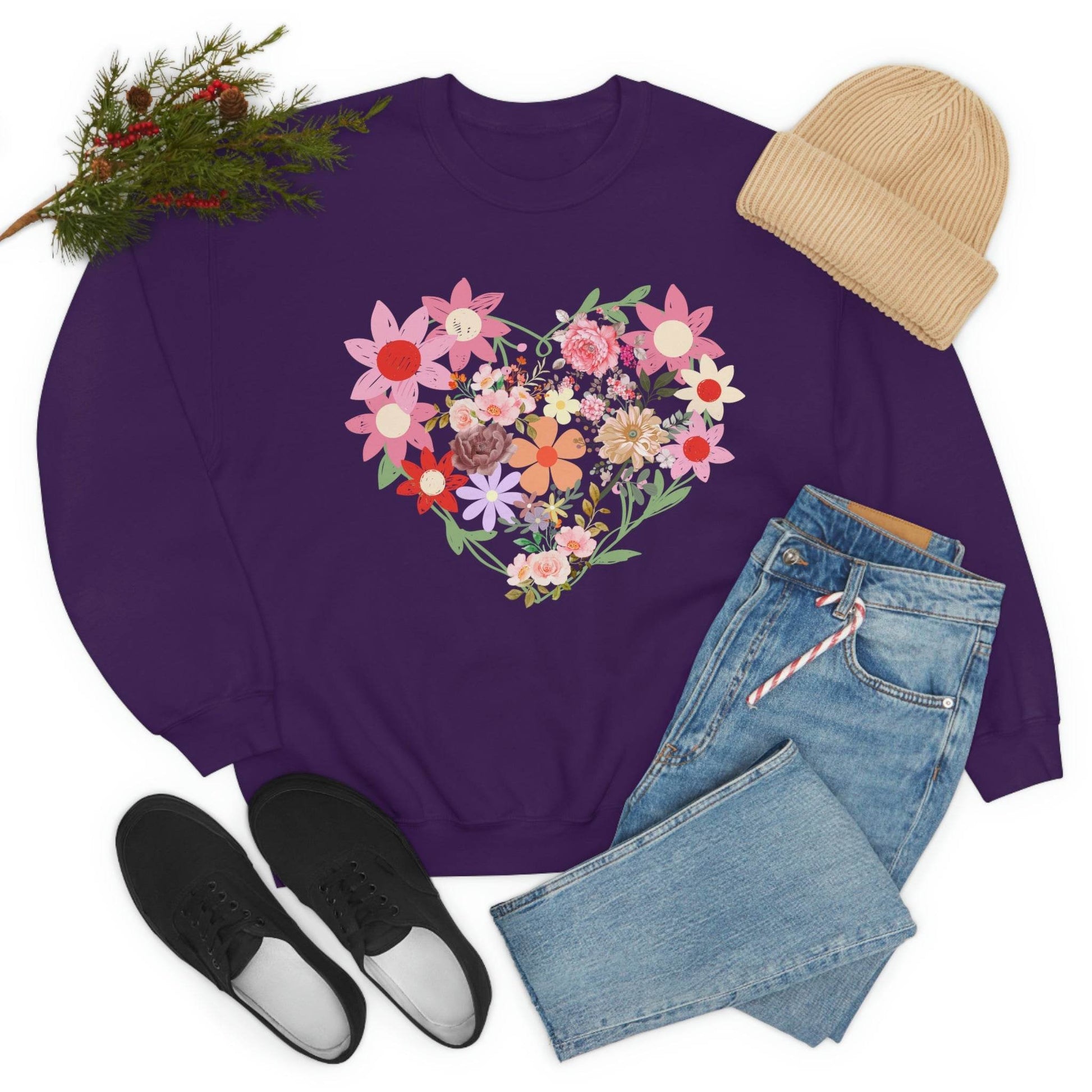 Flower Heart sweatshirt - Floral sweatshirt - Love Sweatshirt - Giftsmojo