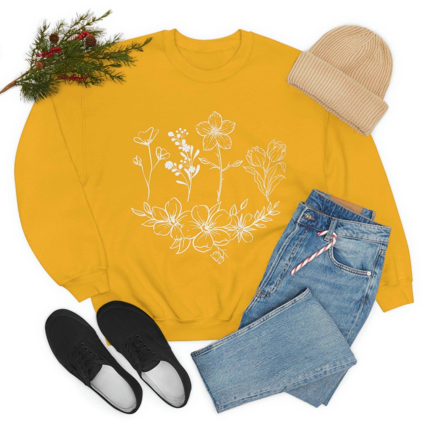 Flower sweatshirt, Vintage Flower Shirt, Vintage Botanical Shirt, plant sweatshirt, - Giftsmojo