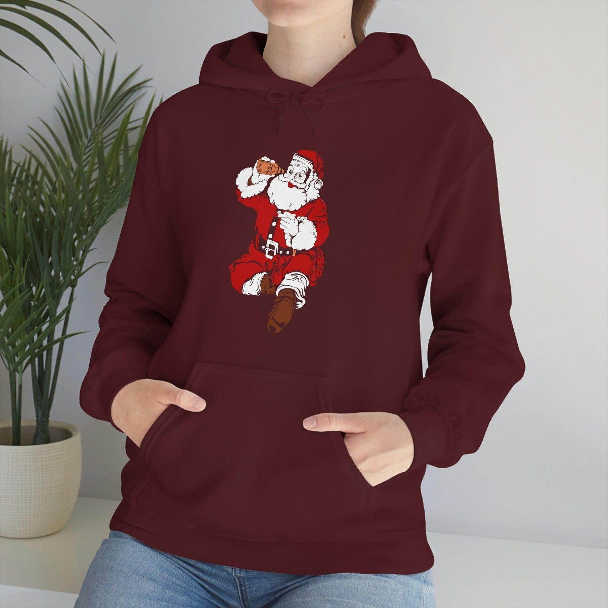 Santa drinking beer funny Hooded Sweatshirt, - Giftsmojo