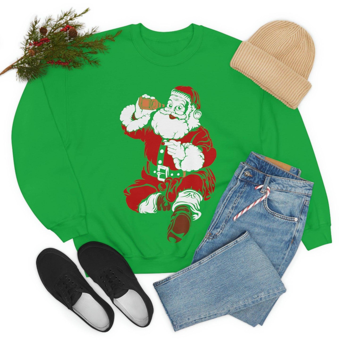 Santa drinking beer Unisex Heavy Blend Crewneck Sweatshirt - Giftsmojo