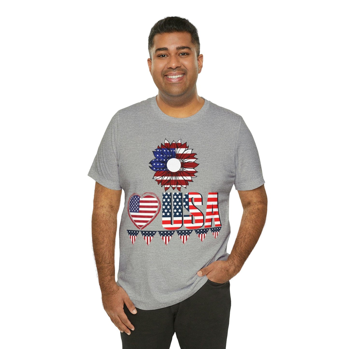 American flag shirt, Red, white, and blue shirt, Flower Love USA shirt, - Giftsmojo