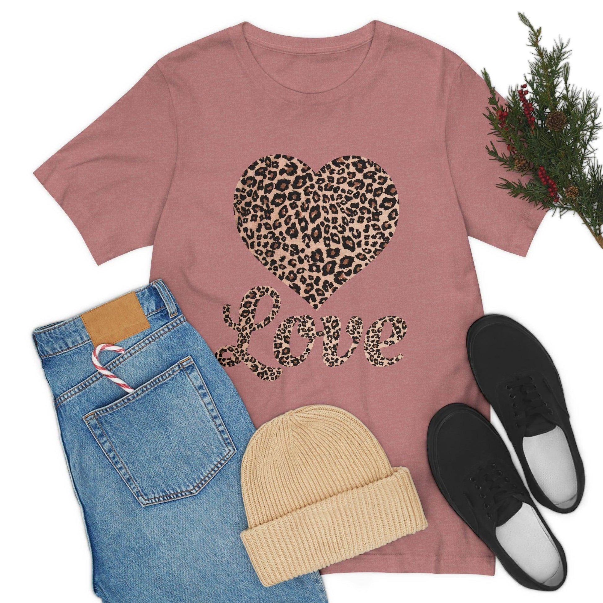 Leopard Print, Love Heart Tee, - Giftsmojo