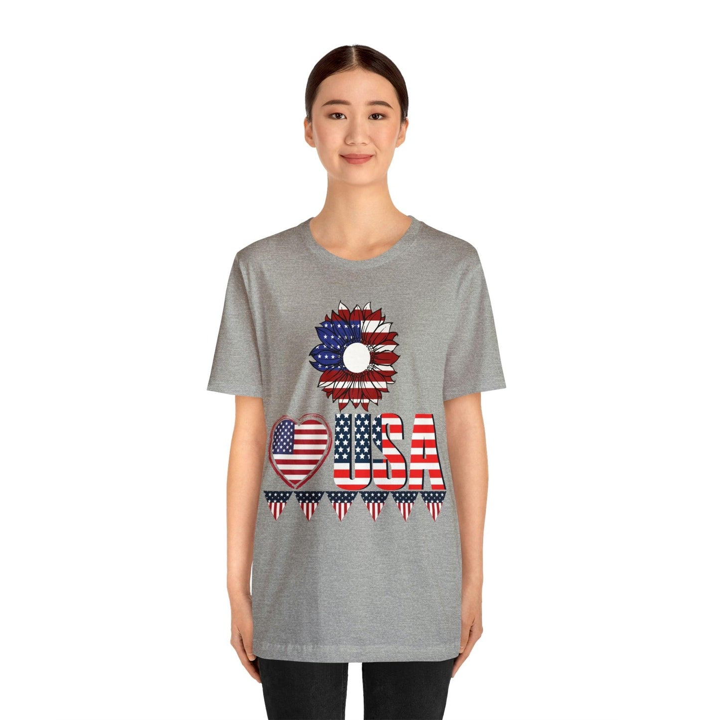 American flag shirt, Red, white, and blue shirt, Flower Love USA shirt, - Giftsmojo