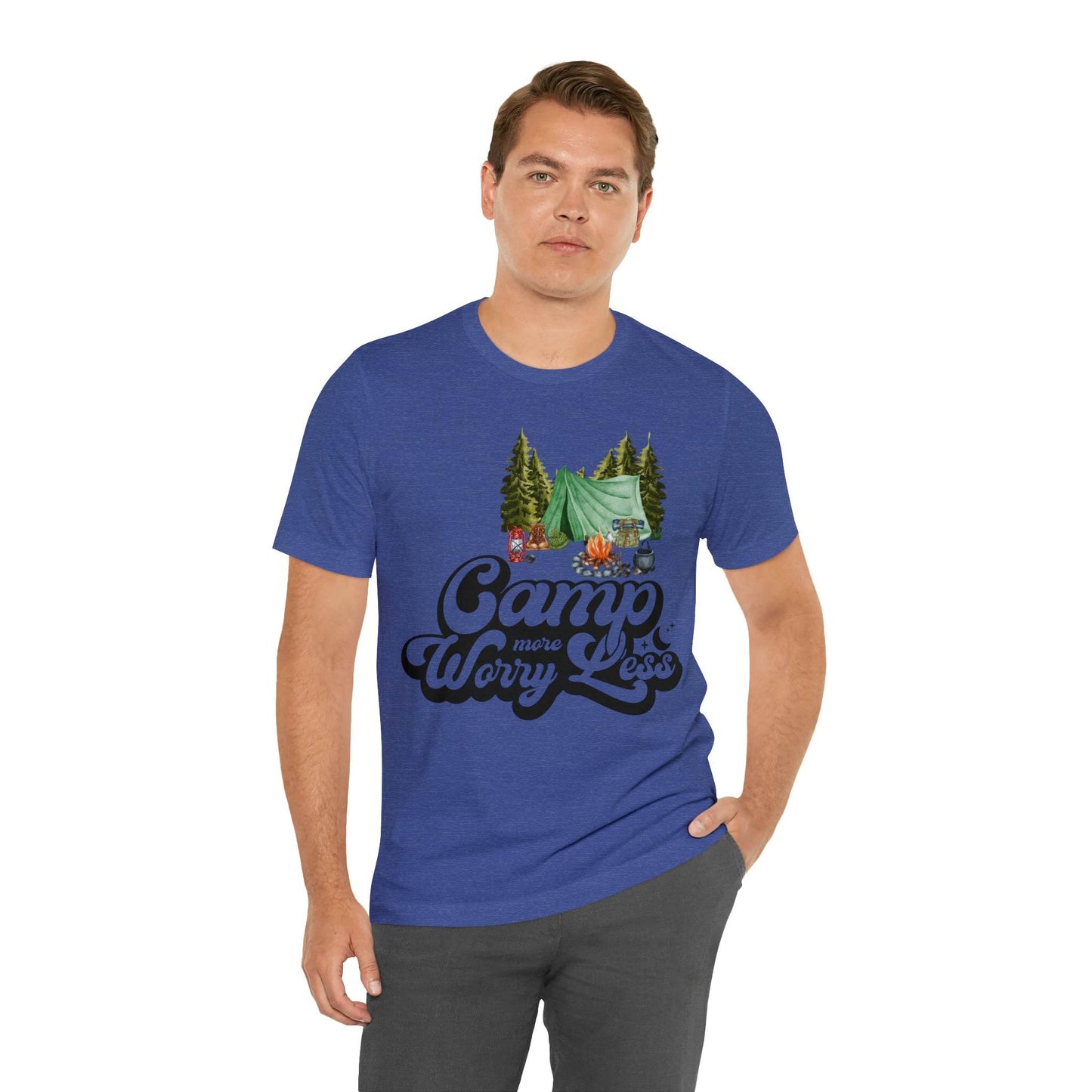Camp More Worry Less Shirt, Outdoor adventure clothing, Nature-inspired shirts, Hiking apparel, Outdoor enthusiasts gift, Adventure-themed attire - Giftsmojo