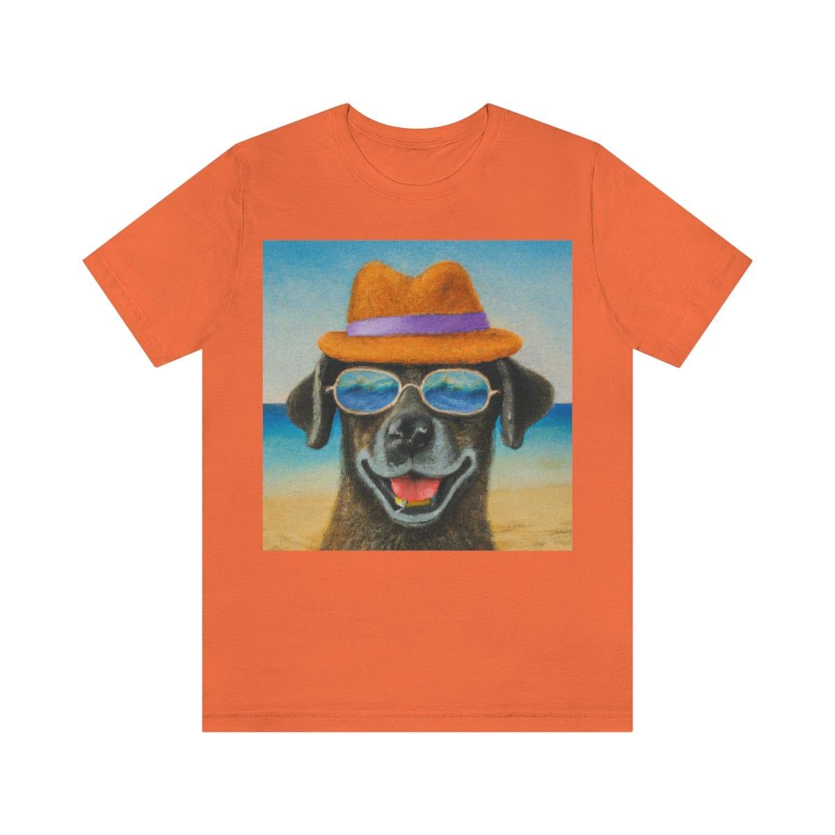 Dog with glasses and hat by the beach painting on ladies Tshirt - Giftsmojo