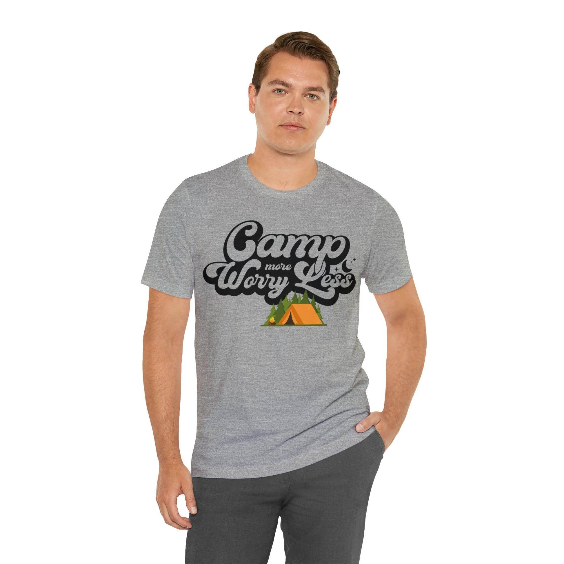 Camp More Worry Less Shirt, Outdoor adventure clothing, Nature-inspired shirts, Outdoor enthusiasts gift, Adventure-themed attire - Giftsmojo