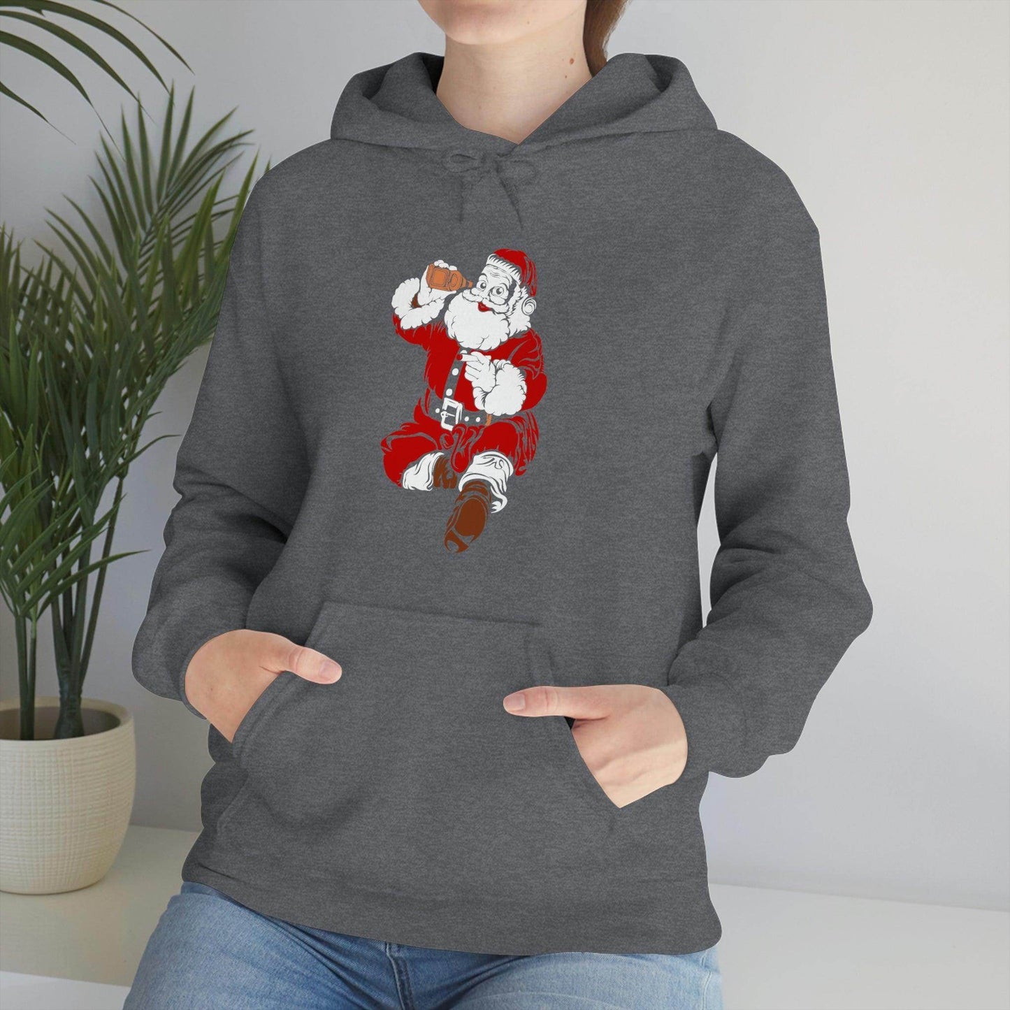 Santa drinking beer funny Hooded Sweatshirt, - Giftsmojo