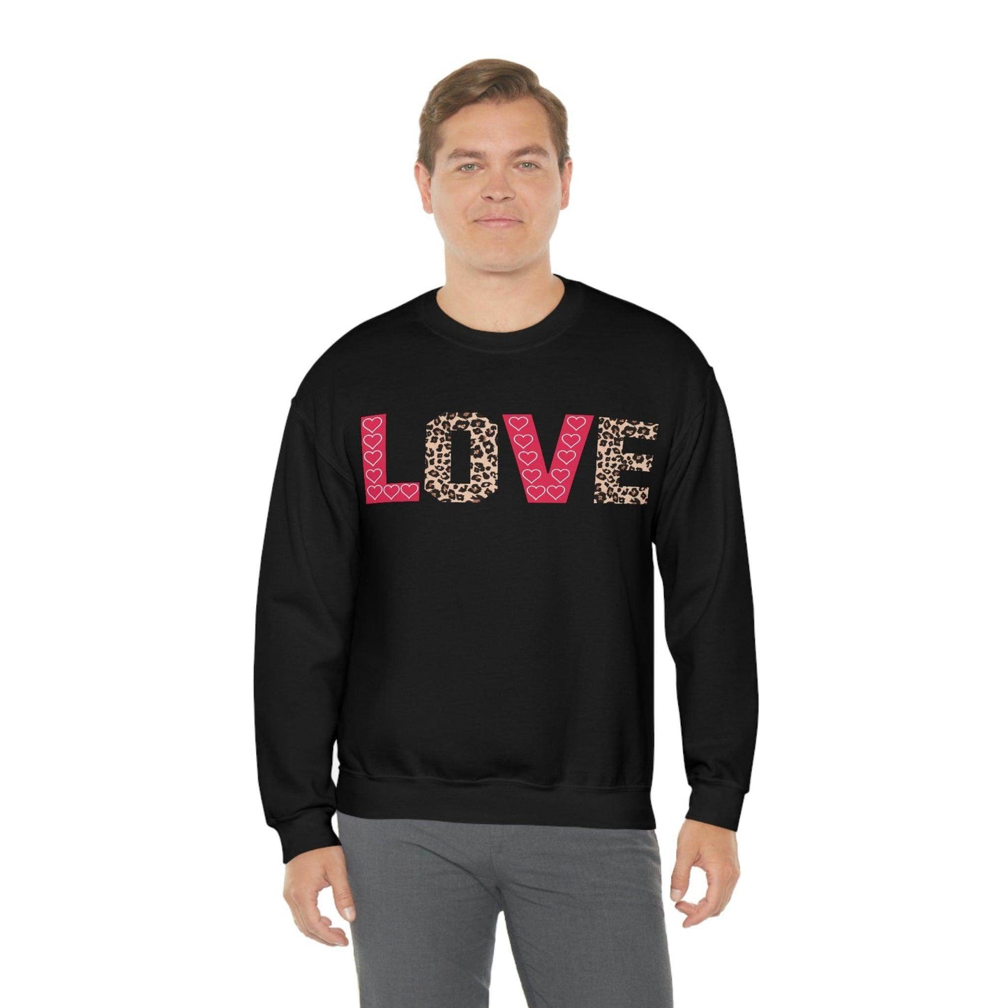 Love Sweatshirt with partial leopard print - Giftsmojo