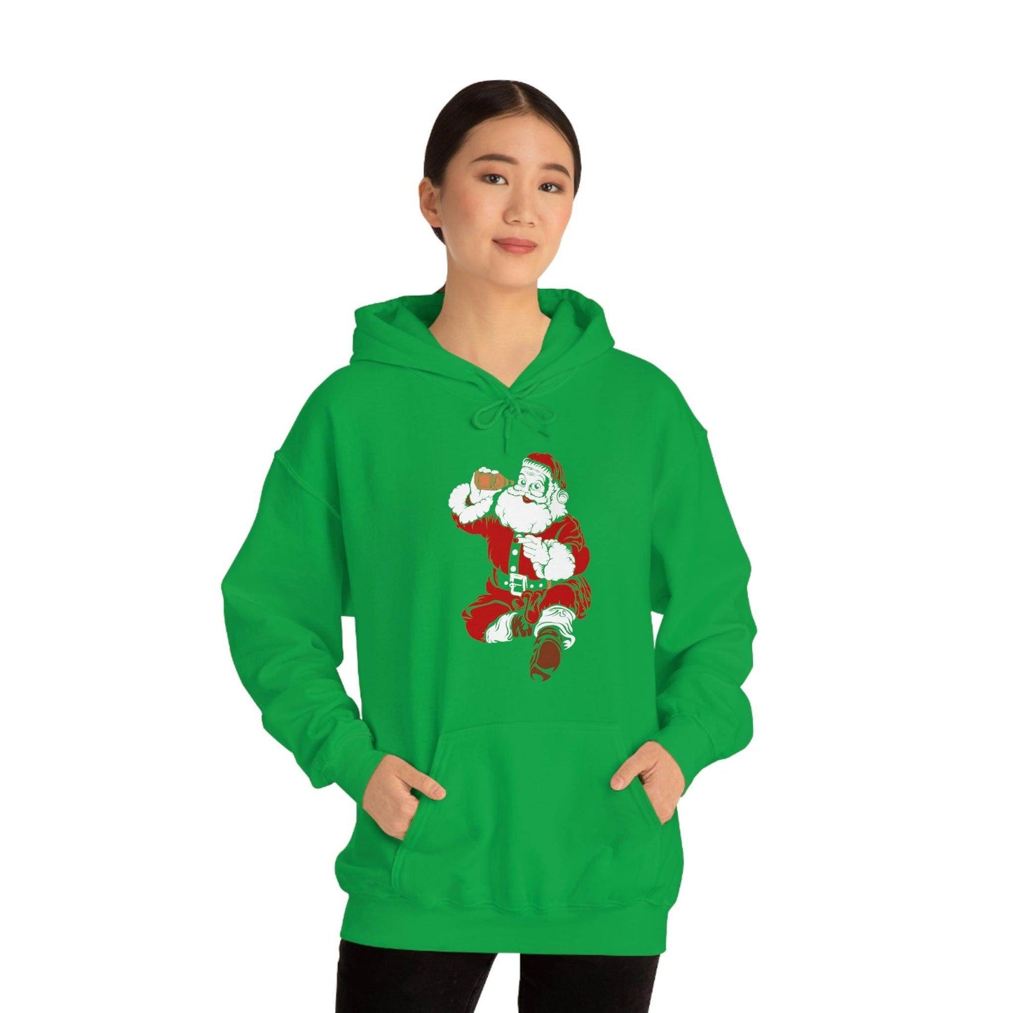 Santa drinking beer funny Hooded Sweatshirt, - Giftsmojo