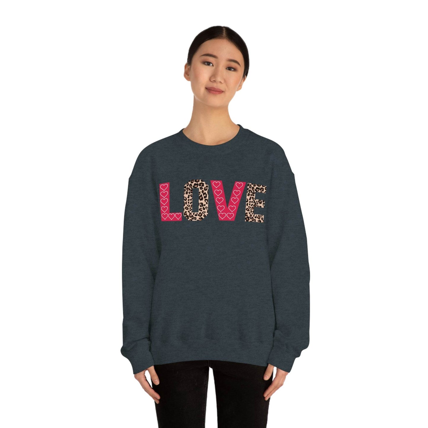 Love Sweatshirt with partial leopard print - Giftsmojo