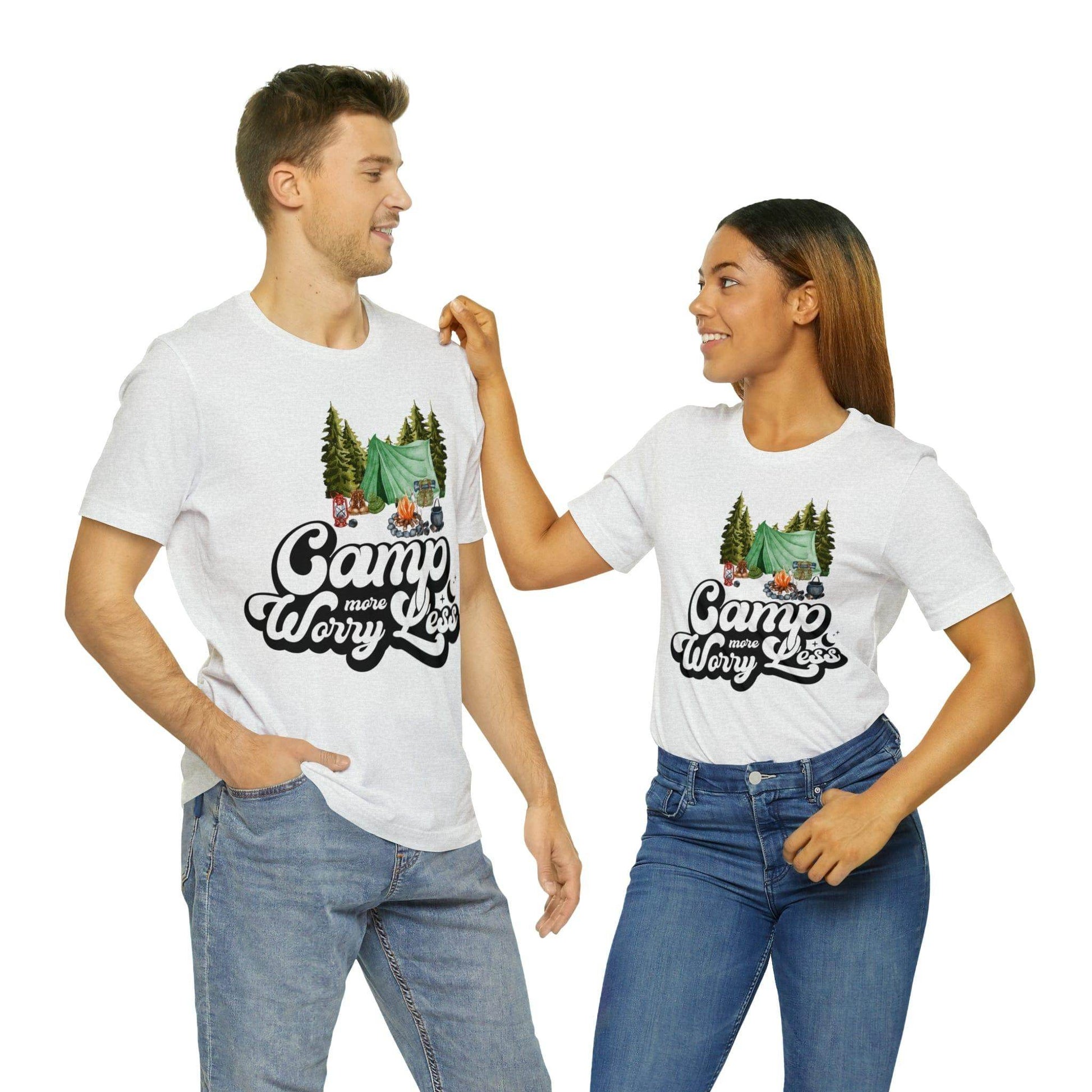 Camp More Worry Less Shirt, Outdoor adventure clothing, Nature-inspired shirts, Hiking apparel, Outdoor enthusiasts gift, Adventure-themed attire - Giftsmojo