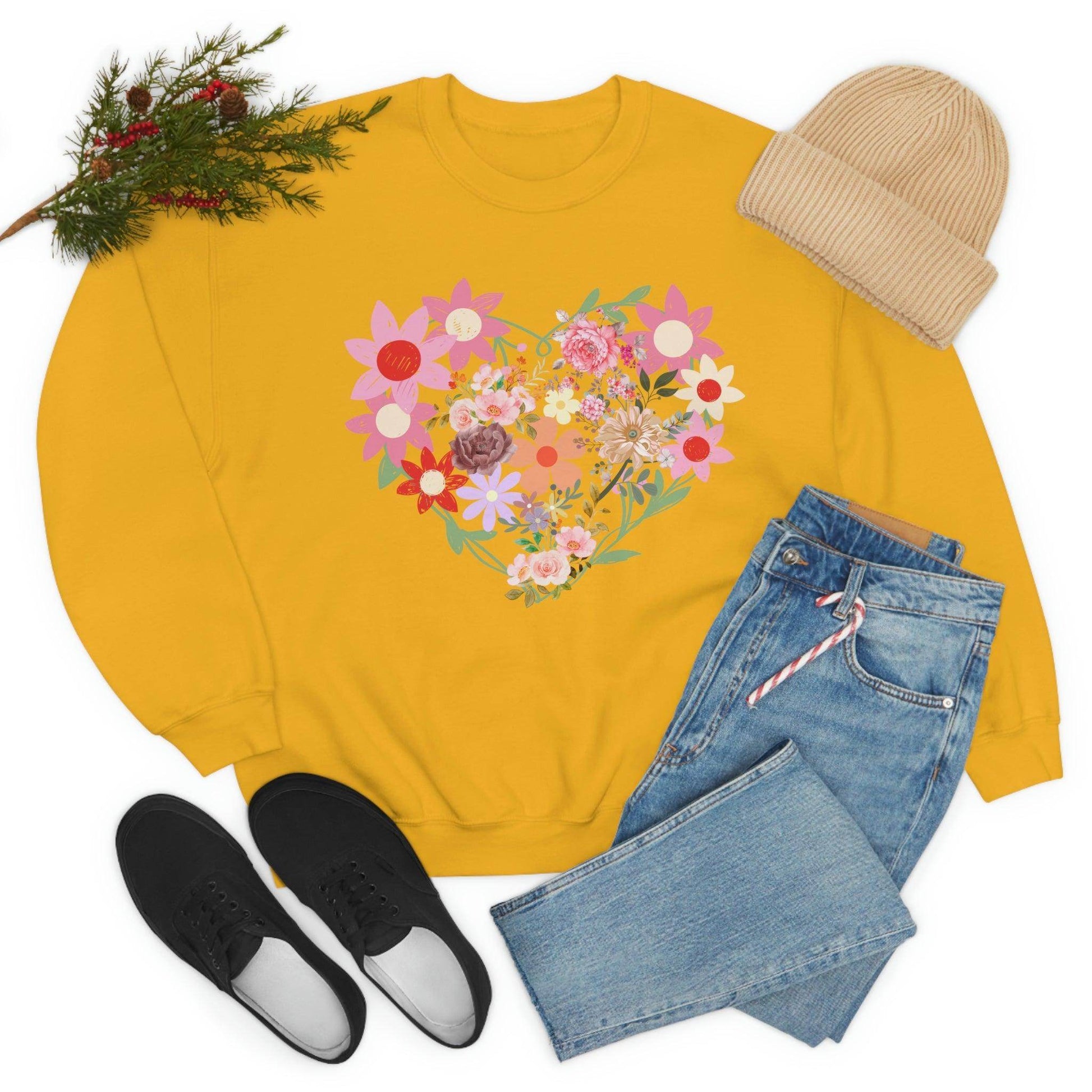Flower Heart sweatshirt - Floral sweatshirt - Love Sweatshirt - Giftsmojo