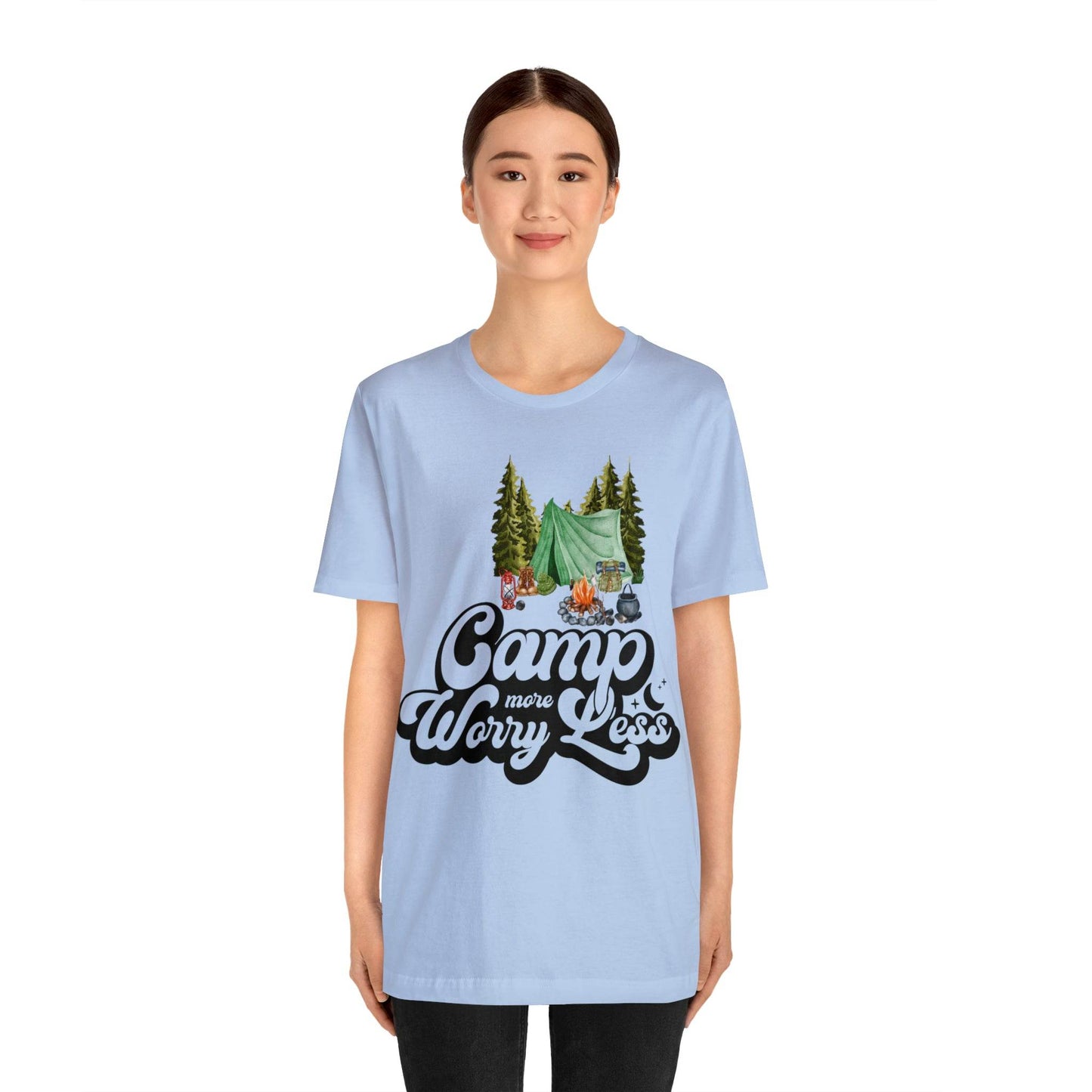 Camp More Worry Less Shirt, Outdoor adventure clothing, Nature-inspired shirts, Hiking apparel, Outdoor enthusiasts gift, Adventure-themed attire - Giftsmojo