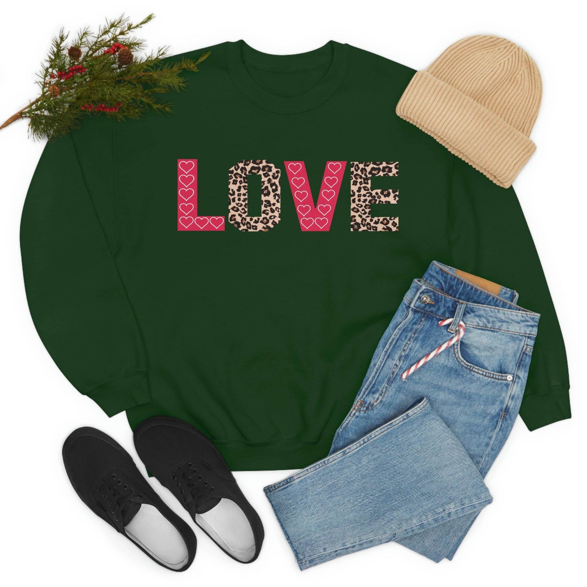 Love Sweatshirt with partial leopard print - Giftsmojo