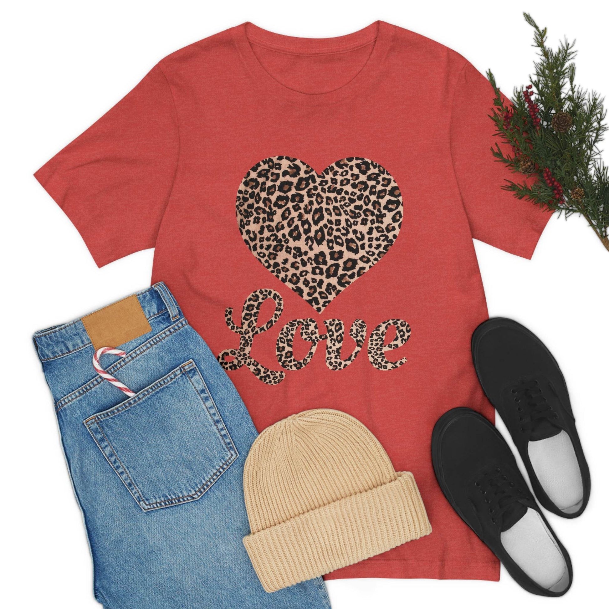 Leopard Print, Love Heart Tee, - Giftsmojo