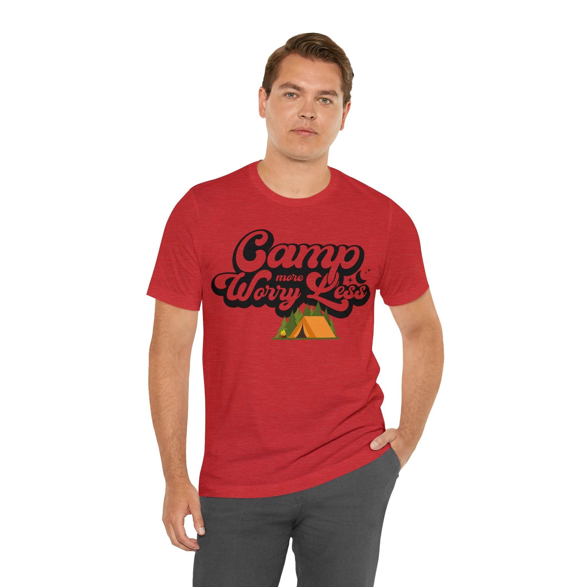 Camp More Worry Less Shirt, Outdoor adventure clothing, Nature-inspired shirts, Outdoor enthusiasts gift, Adventure-themed attire - Giftsmojo
