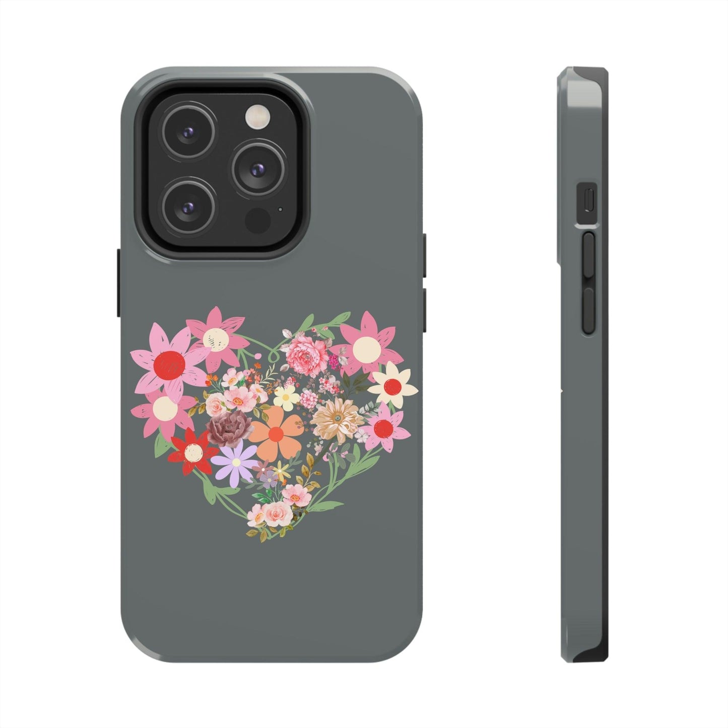 Floral Heart phone case, Tough Phone Cases, Mom Phone Case fit for iPhone 14 Pro, 13, 12, 11 Pro Max, Xr, Xs, 8+, 7, And Samsung S