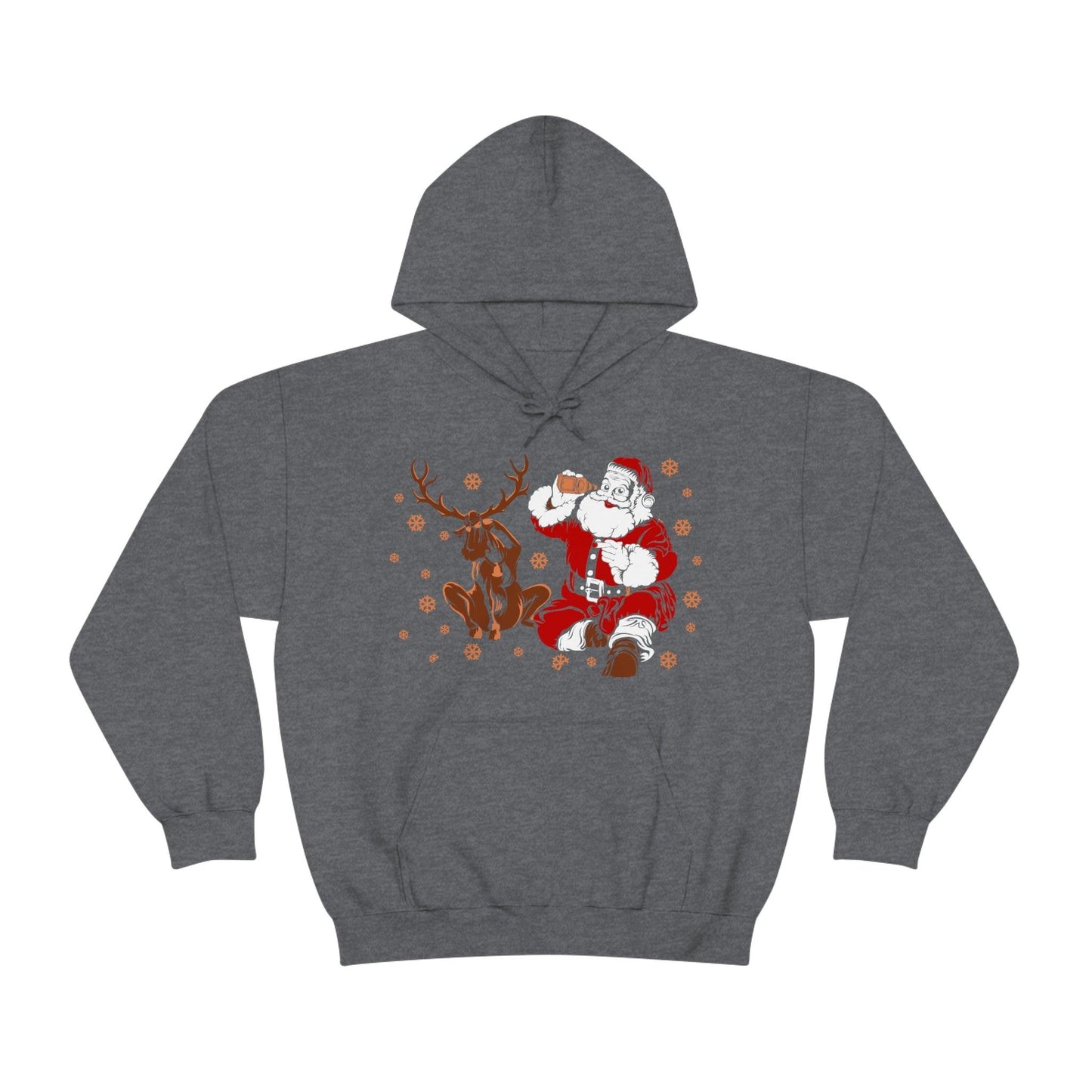 Santa and Reindeer Hooded Sweatshirt Christmas Shirt Funny Christmas Sweatshirt Christmas Gifts Santa Drinking Beer