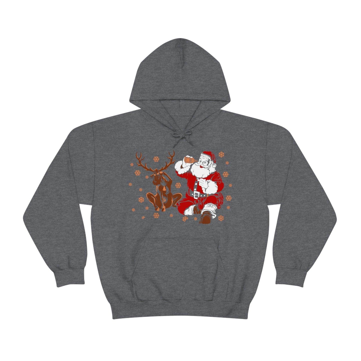 Santa and Reindeer Hooded Sweatshirt Christmas Shirt Funny Christmas Sweatshirt Christmas Gifts Santa Drinking Beer - Giftsmojo