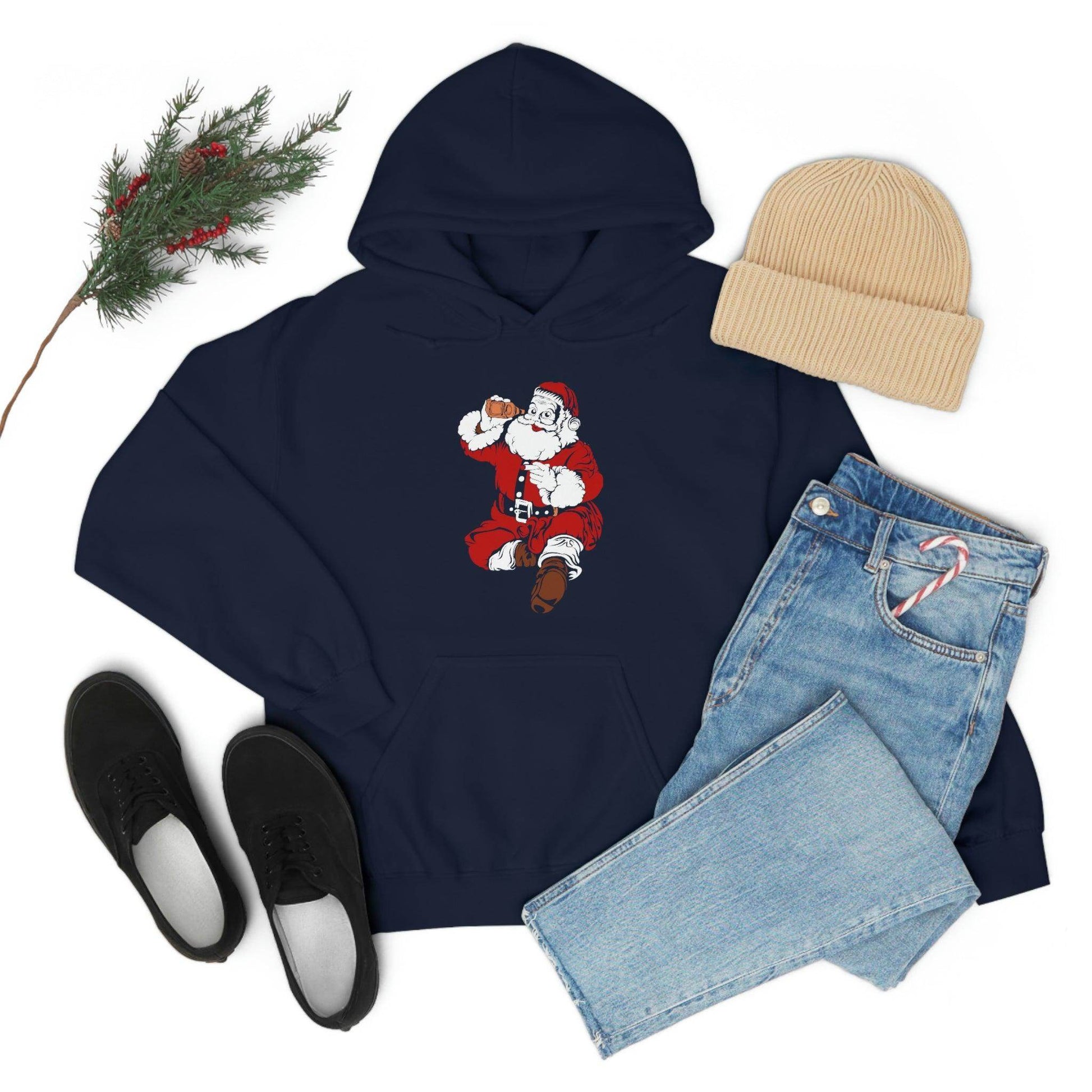 Santa drinking beer funny Hooded Sweatshirt, - Giftsmojo