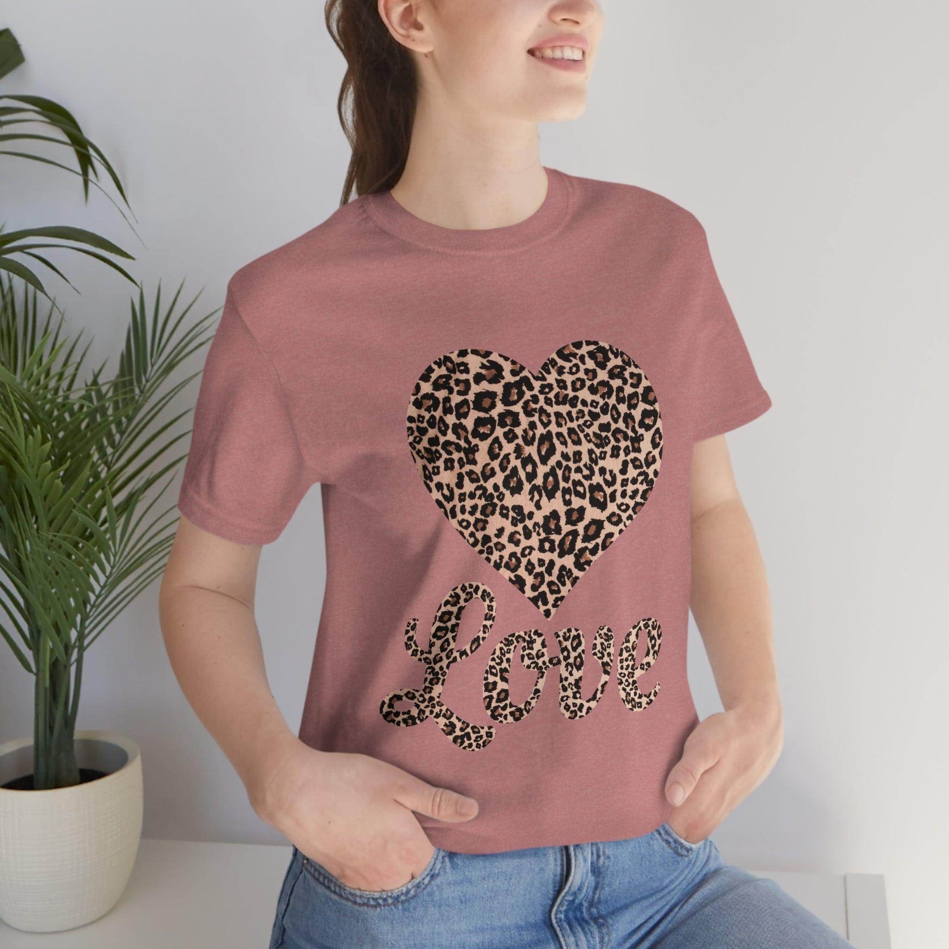 Leopard Print, Love Heart Tee, - Giftsmojo