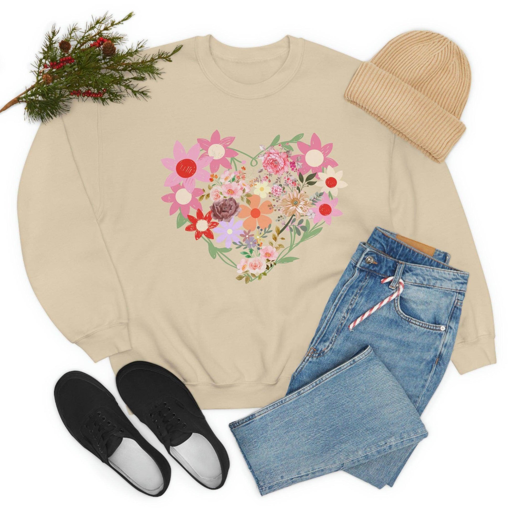 Flower Heart sweatshirt - Floral sweatshirt - Love Sweatshirt - Giftsmojo