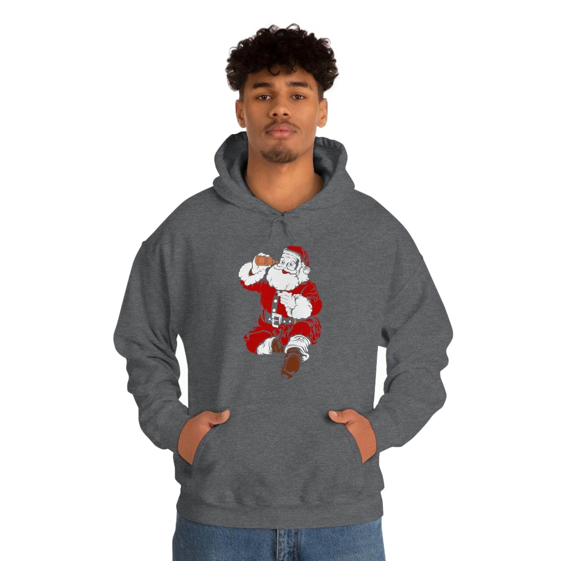 Santa drinking beer funny Hooded Sweatshirt, - Giftsmojo