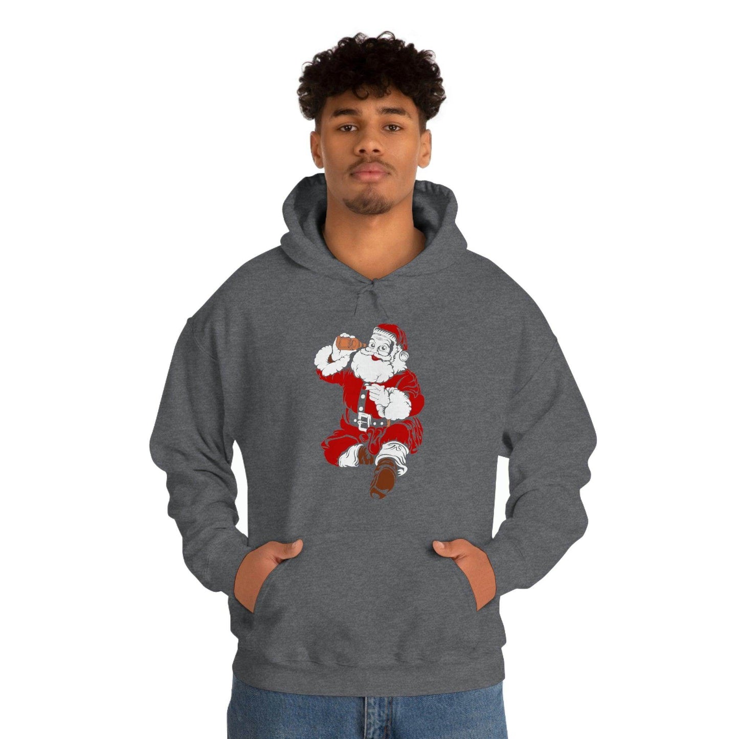 Santa drinking beer funny Hooded Sweatshirt, - Giftsmojo