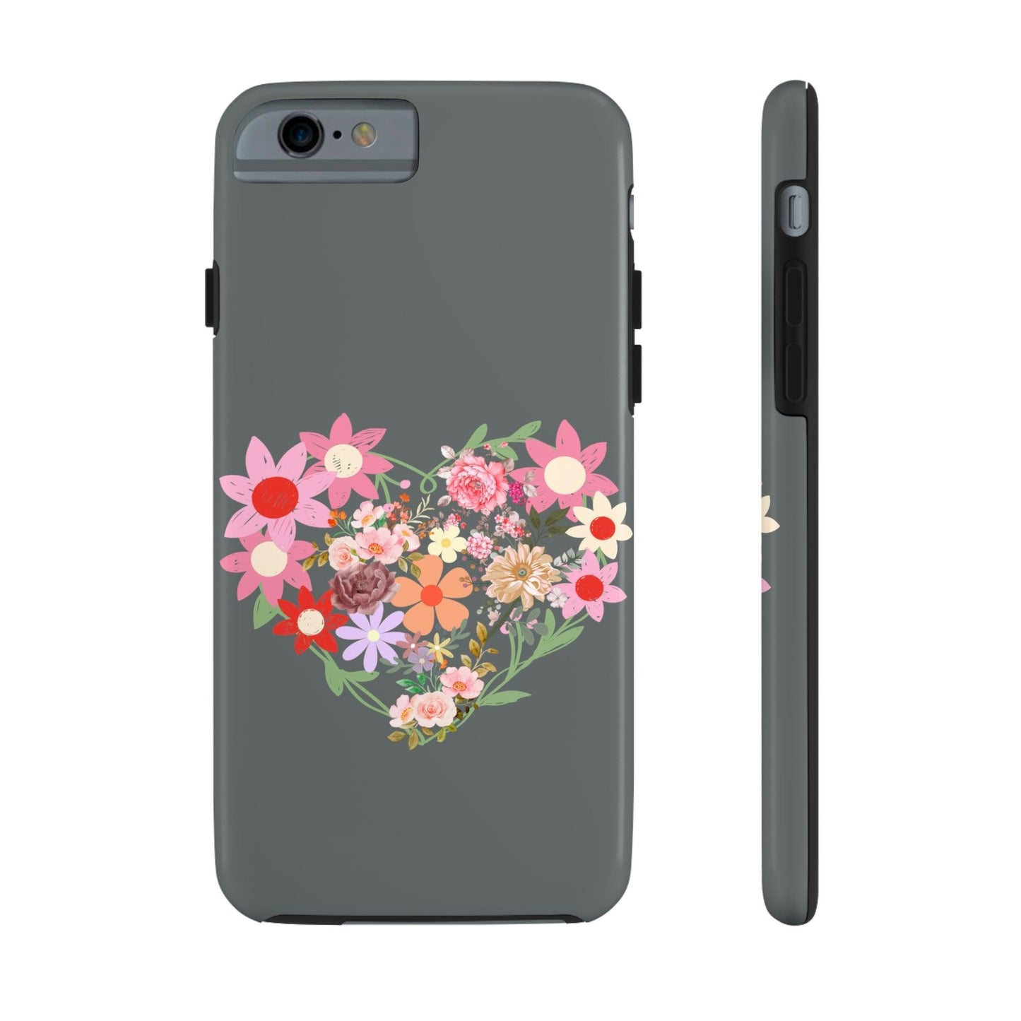 Floral Heart phone case, Tough Phone Cases, Mom Phone Case fit for iPhone 14 Pro, 13, 12, 11 Pro Max, Xr, Xs, 8+, 7, And Samsung S