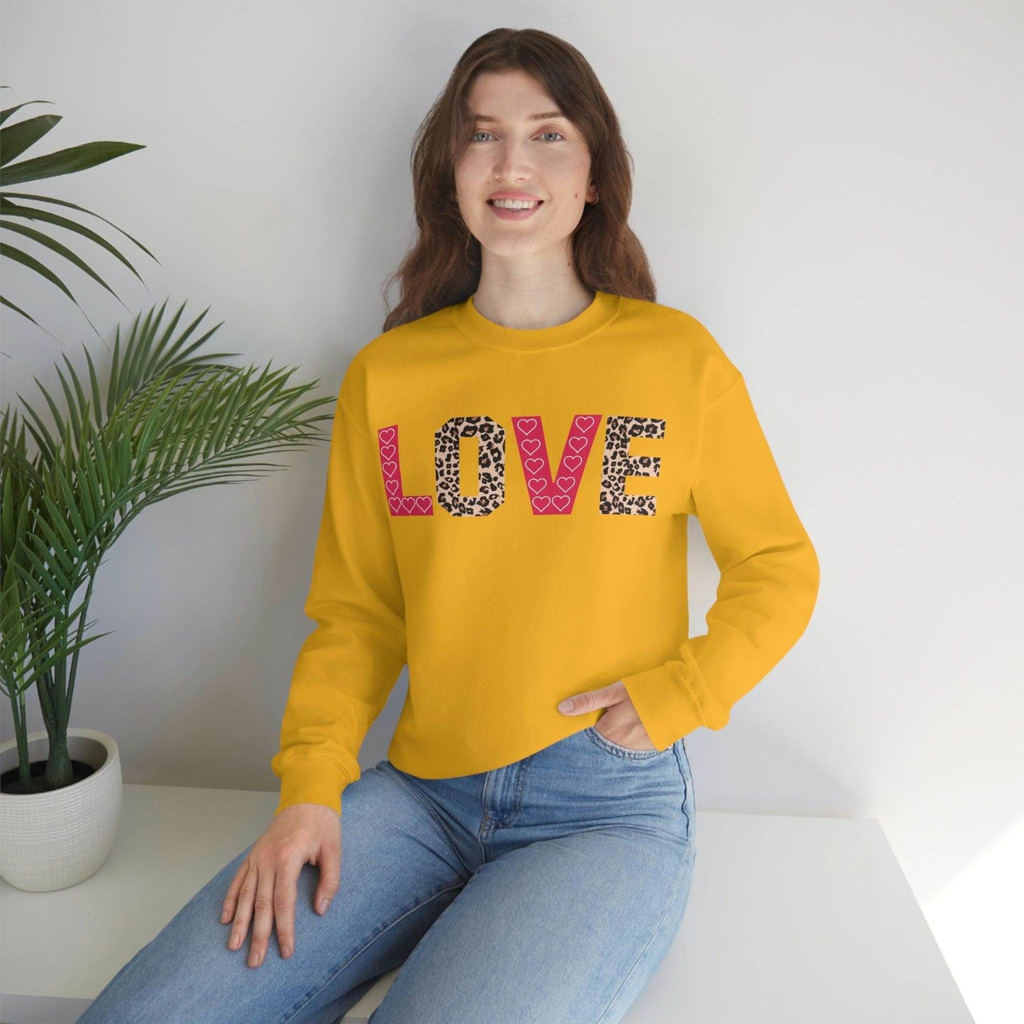Love Sweatshirt with partial leopard print - Giftsmojo