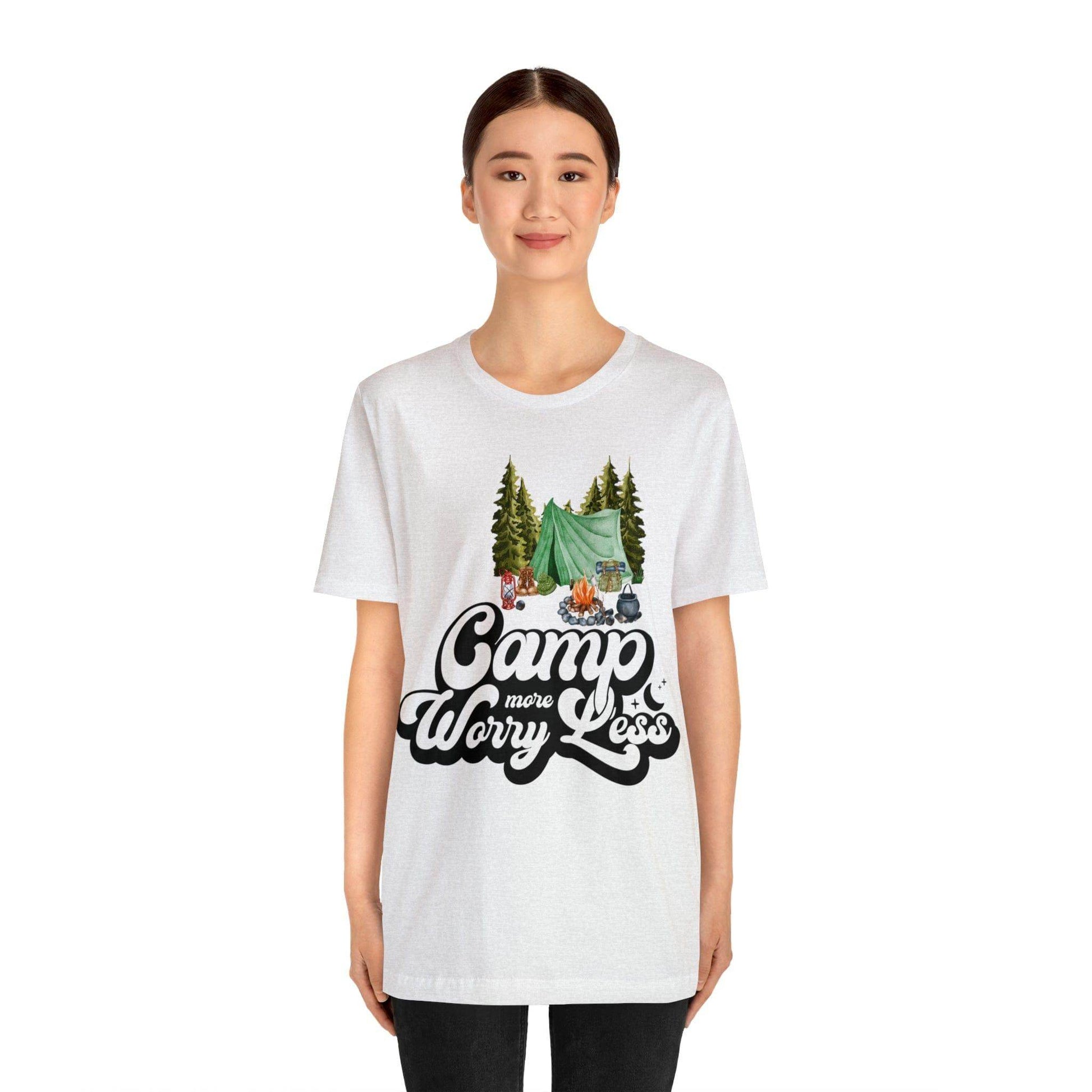 Camp More Worry Less Shirt, Outdoor adventure clothing, Nature-inspired shirts, Hiking apparel, Outdoor enthusiasts gift, Adventure-themed attire - Giftsmojo