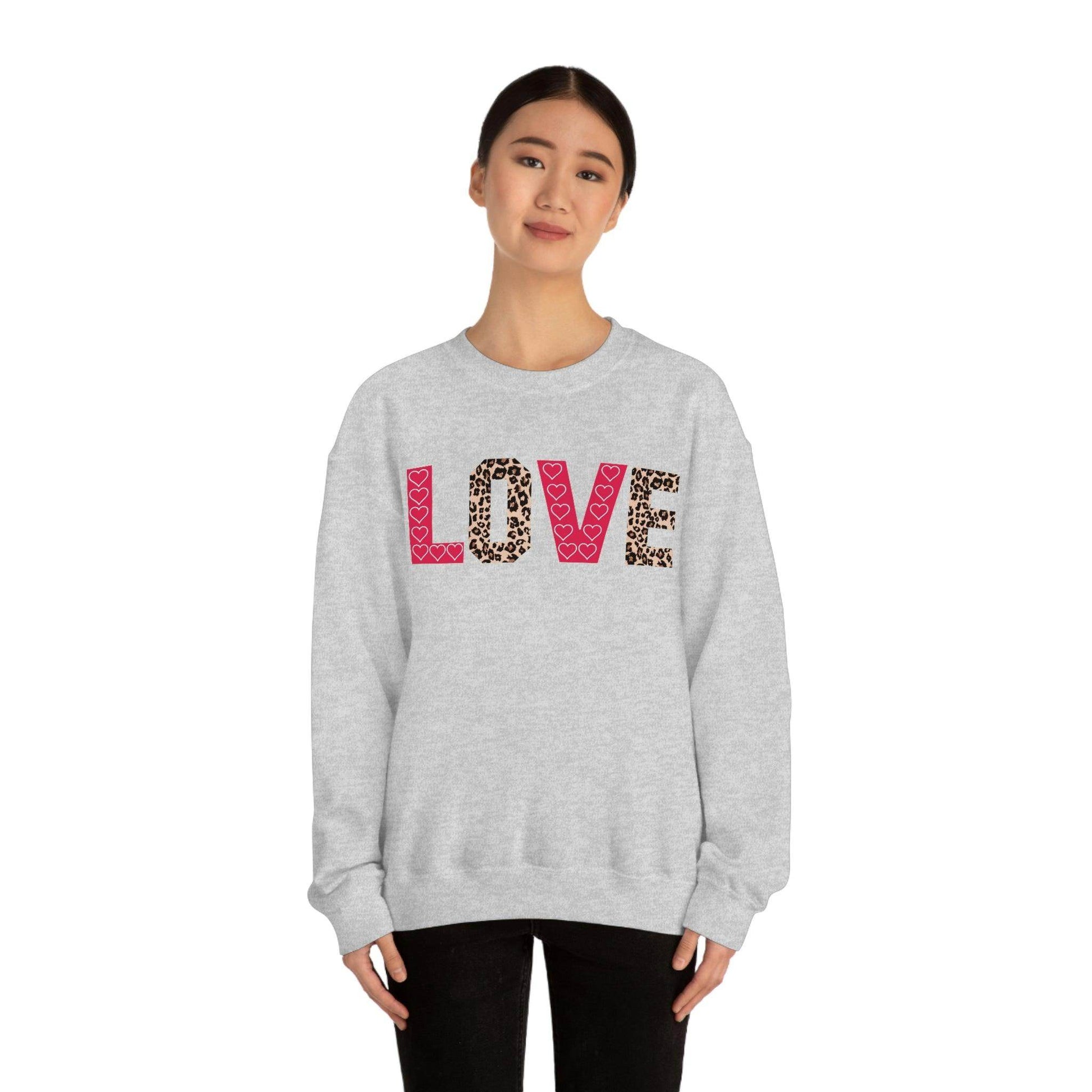Love Sweatshirt with partial leopard print - Giftsmojo