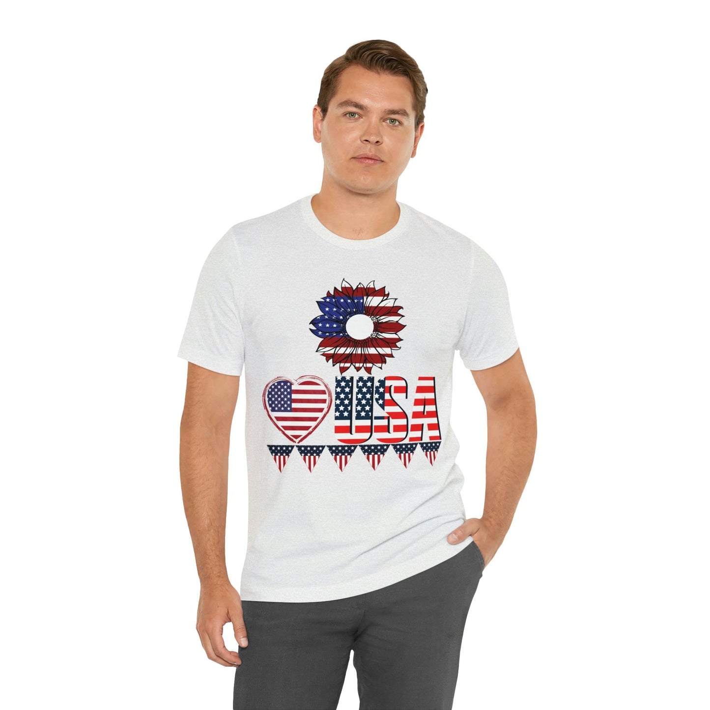 American flag shirt, Red, white, and blue shirt, Flower Love USA shirt, - Giftsmojo