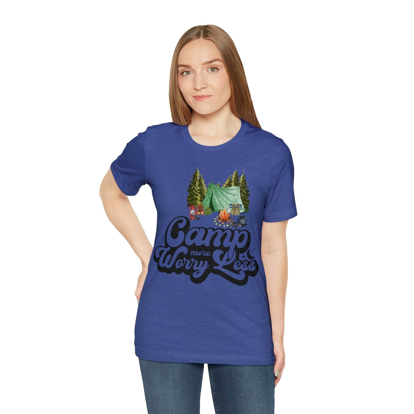 Camp More Worry Less Shirt, Outdoor adventure clothing, Nature-inspired shirts, Hiking apparel, Outdoor enthusiasts gift, Adventure-themed attire - Giftsmojo