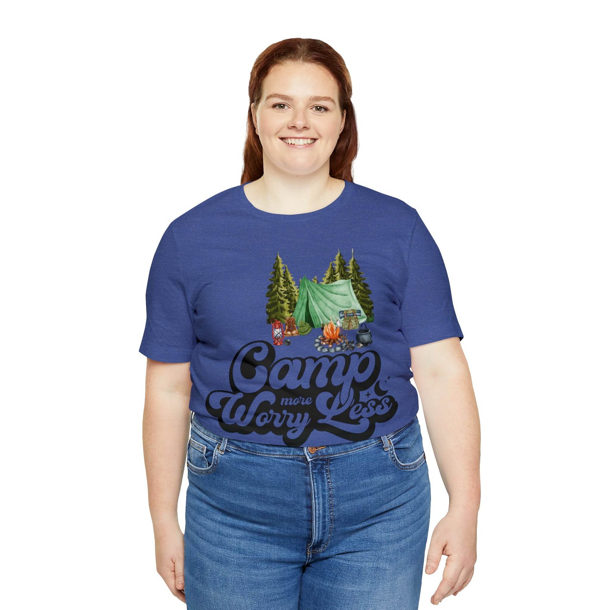 Camp More Worry Less Shirt, Outdoor adventure clothing, Nature-inspired shirts, Hiking apparel, Outdoor enthusiasts gift, Adventure-themed attire - Giftsmojo