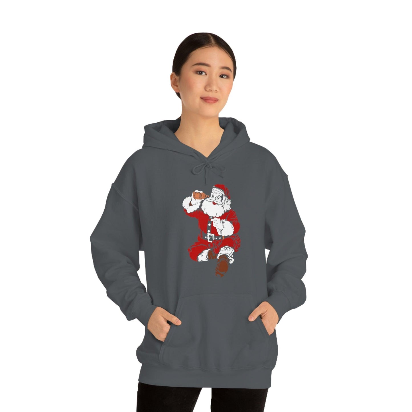 Santa drinking beer funny Hooded Sweatshirt, - Giftsmojo