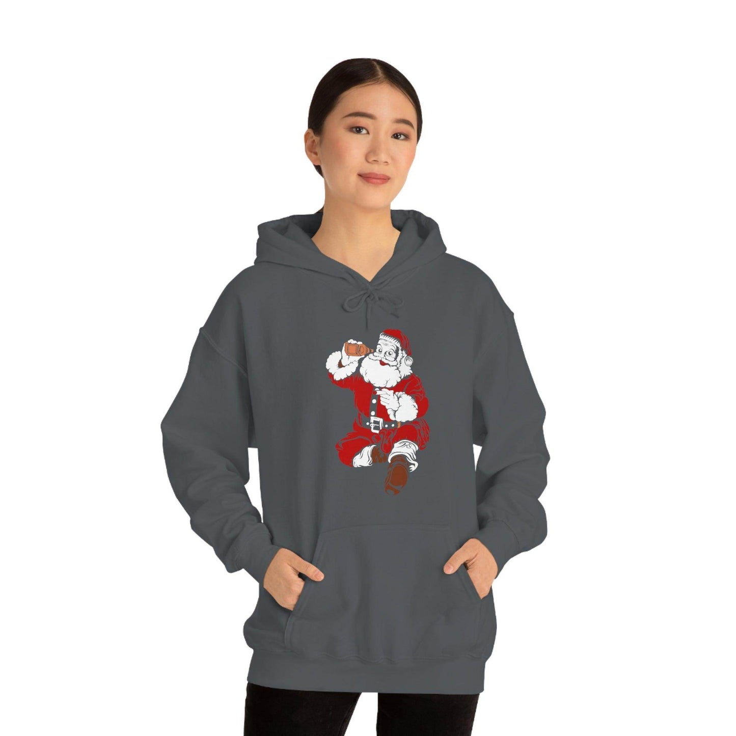 Santa drinking beer funny Hooded Sweatshirt, - Giftsmojo