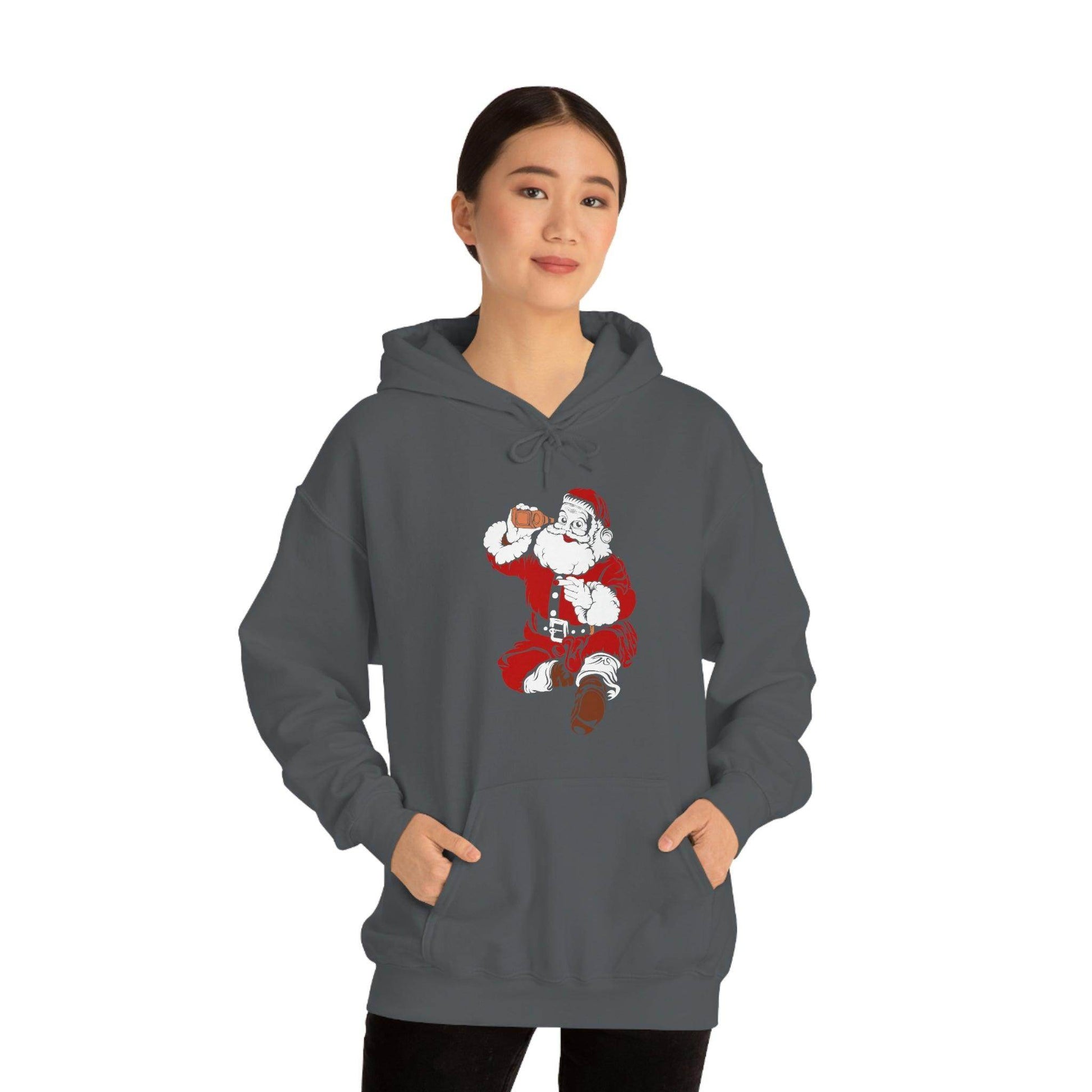 Santa drinking beer funny Hooded Sweatshirt, - Giftsmojo