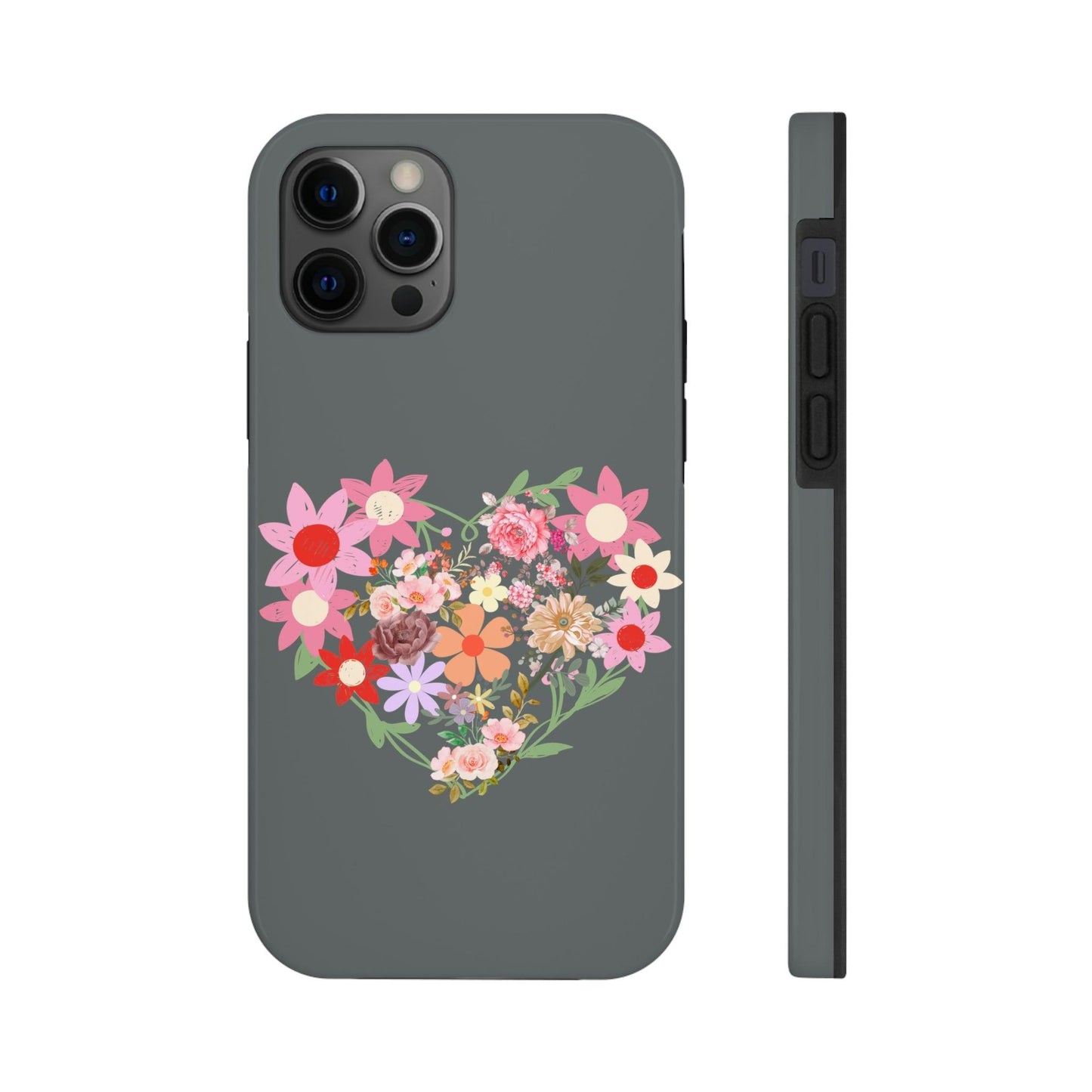 Floral Heart phone case, Tough Phone Cases, Mom Phone Case fit for iPhone 14 Pro, 13, 12, 11 Pro Max, Xr, Xs, 8+, 7, And Samsung S