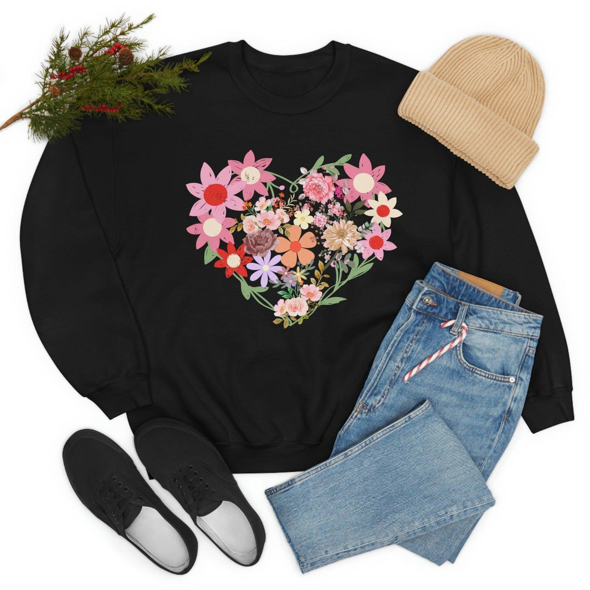 Flower Heart sweatshirt - Floral sweatshirt - Love Sweatshirt - Giftsmojo
