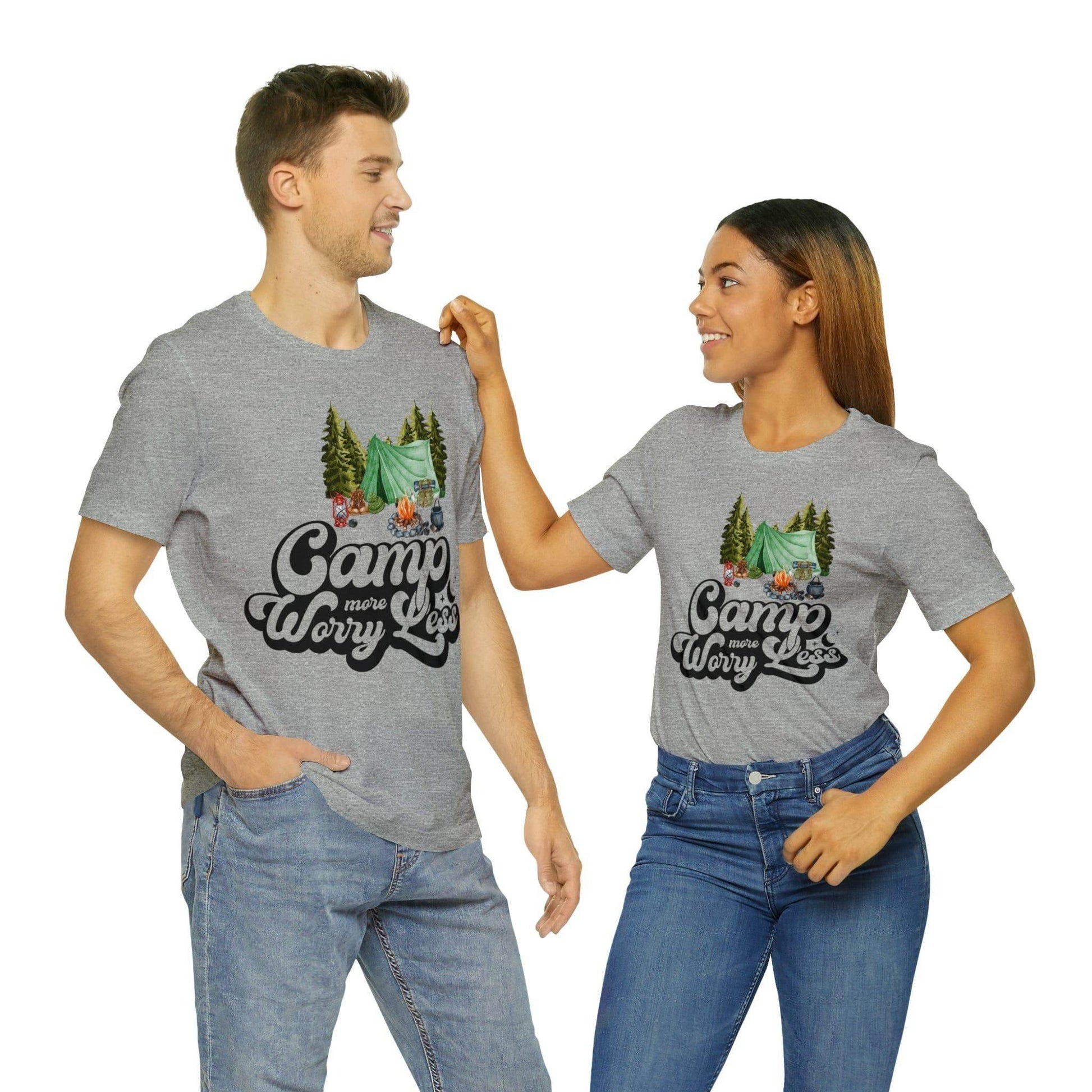 Camp More Worry Less Shirt, Outdoor adventure clothing, Nature-inspired shirts, Hiking apparel, Outdoor enthusiasts gift, Adventure-themed attire - Giftsmojo