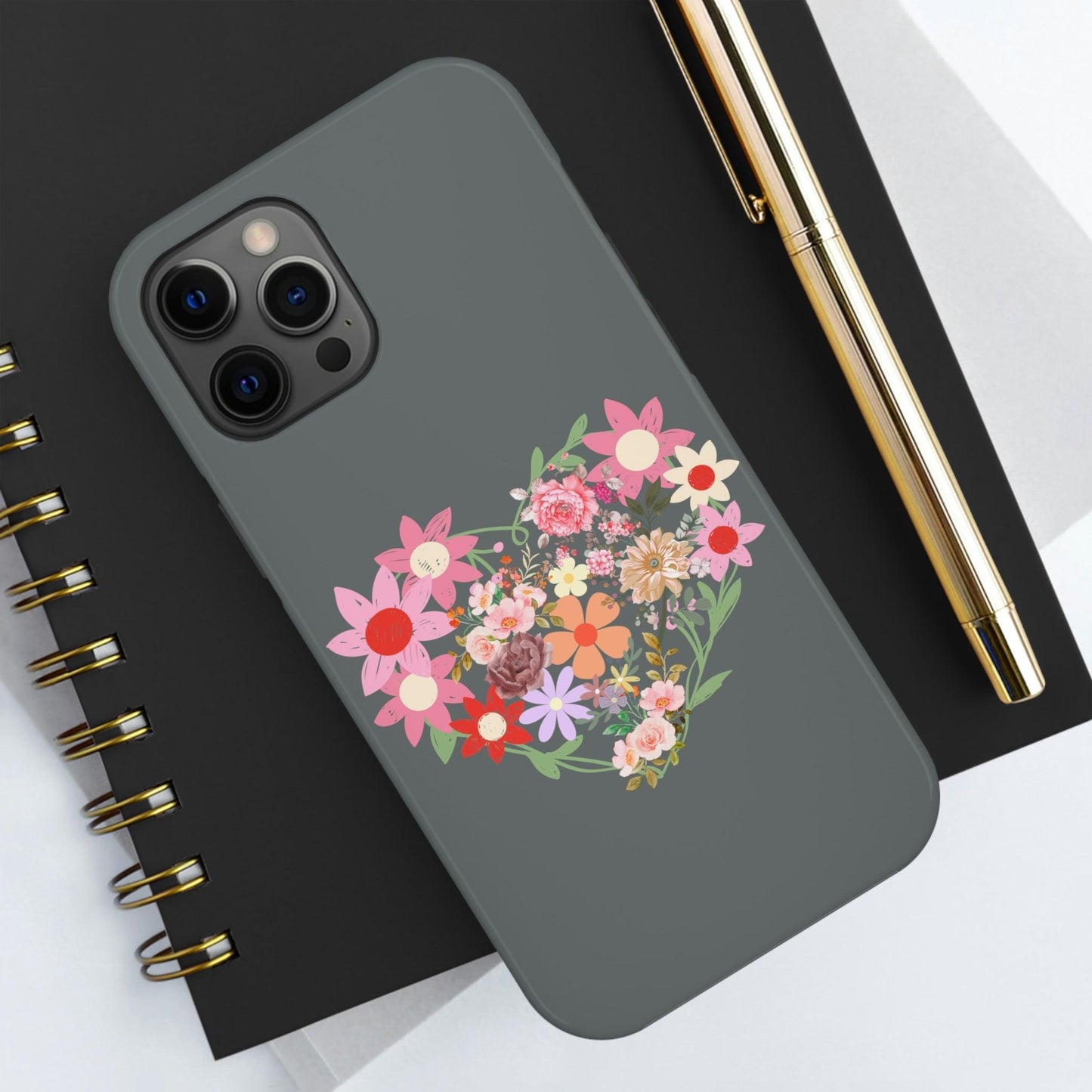 Floral Heart phone case, Tough Phone Cases, Mom Phone Case fit for iPhone 14 Pro, 13, 12, 11 Pro Max, Xr, Xs, 8+, 7, And Samsung S