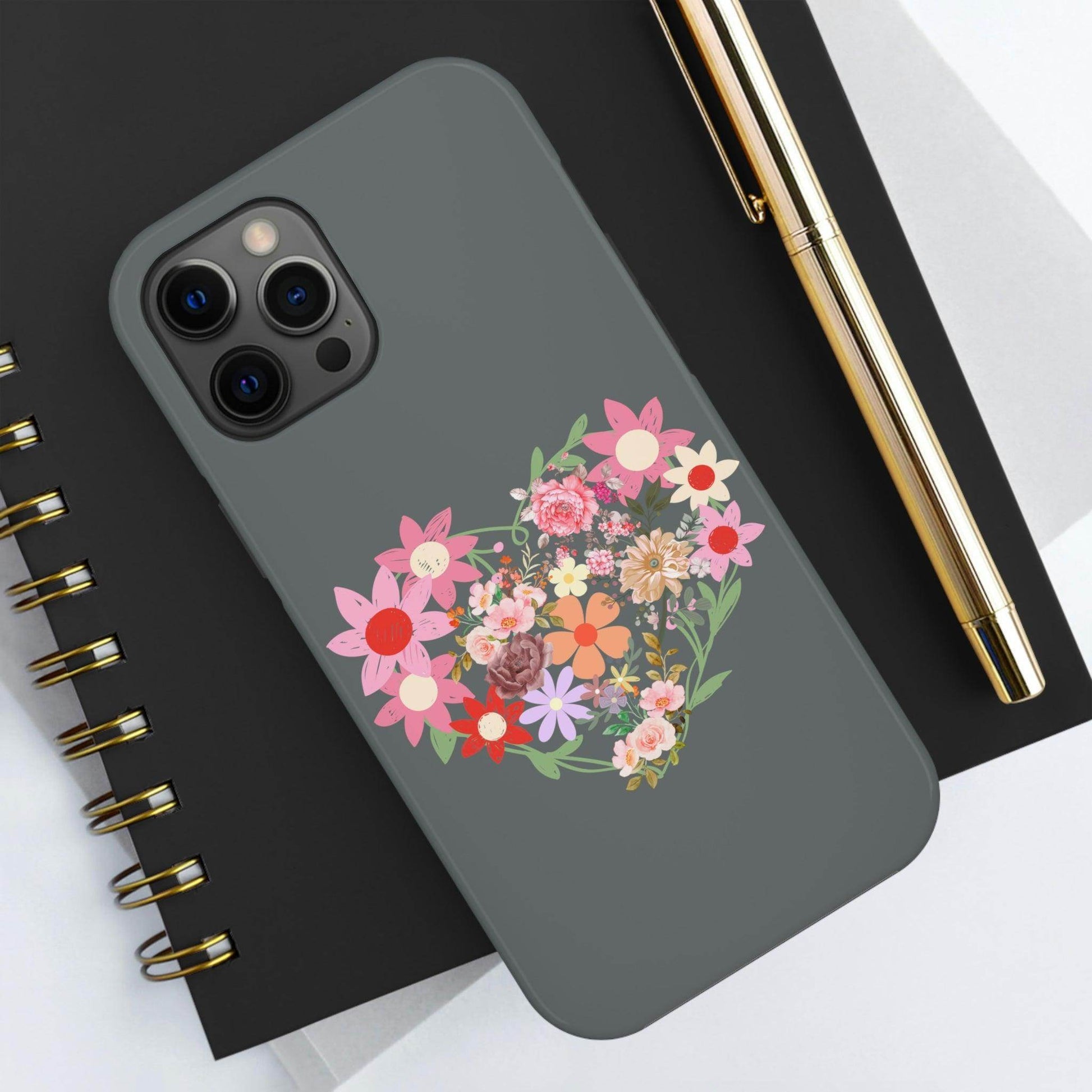 Floral Heart phone case, Tough Phone Cases, Mom Phone Case fit for iPhone 14 Pro, 13, 12, 11 Pro Max, Xr, Xs, 8+, 7, And Samsung S - Giftsmojo