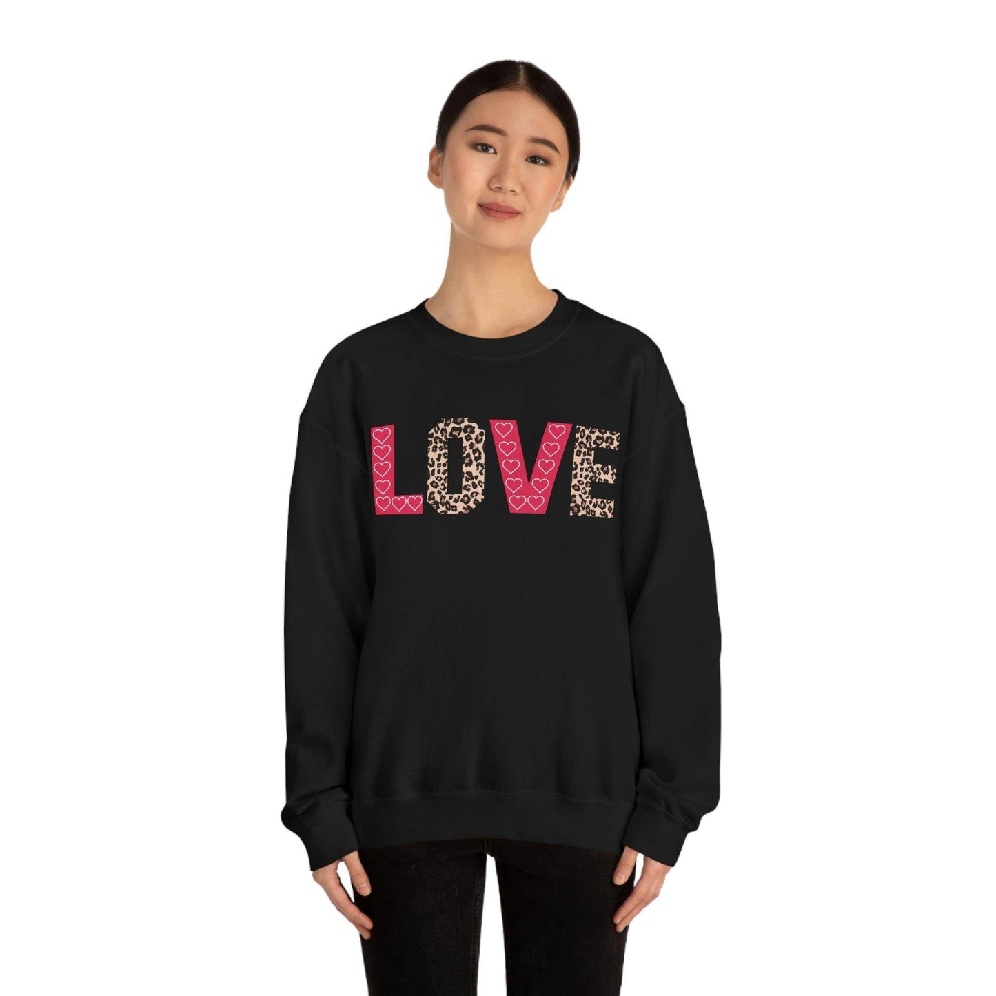 Love Sweatshirt with partial leopard print - Giftsmojo