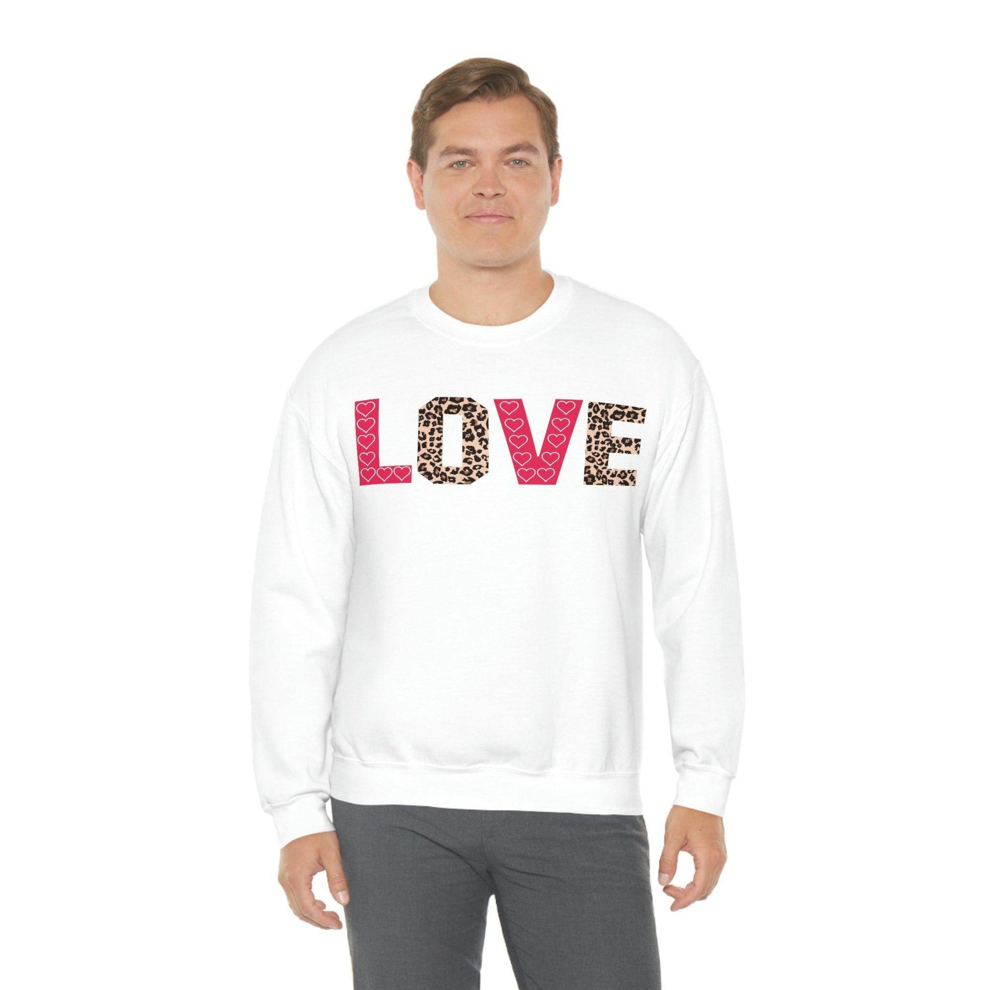 Love Sweatshirt with partial leopard print - Giftsmojo