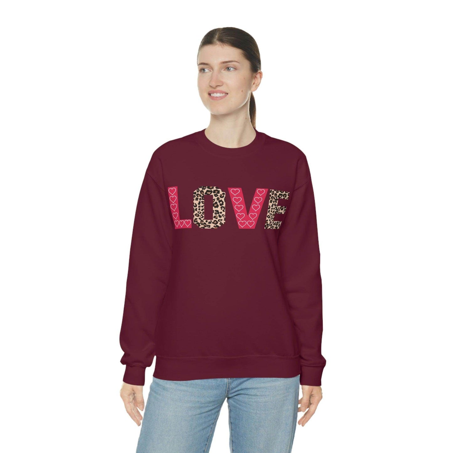 Love Sweatshirt with partial leopard print - Giftsmojo